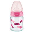NUK First Choice Plus Μπιμπερό Γυάλινο Σιλικόνης 120ml Ροζ  Με Δείκτη Ελέγχου Θερμοκρασίας