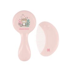 KIKKABOO BABY BRUSH SET WITH NATURAL HAIR AND COMB PINK