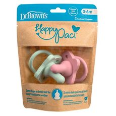 Dr. Brown’s HappyPaci Πιπίλα Σιλικόνης Ροζ- Πράσινη Διπλή Συσκευασία