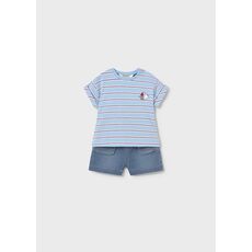 Blue boy striped dungarees set