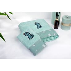 Dimcol Πετσέτα Με Κέντημα Σετ 2 τεμ bebe Dinosaur 182 30X50,70X140 Mint 100% Cotton