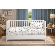 Dimcol Σεντόνια Εμπριμέ Σετ 3 τεμ bebe Happy Safari 711 120X160 White-Sky Blue 100% Cotton