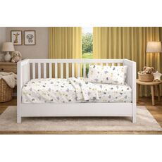 Dimcol Σεντόνια Εμπριμέ Σετ 3 τεμ bebe Happy Safari 713 120X160 White-Grey 100% Cotton