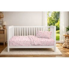 Dimcol Σεντόνια Εμπριμέ Σετ 3 τεμ bebe Rabbit Garden 585 120X160 Pink 100% Cotton