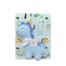 Λούτρινο Ζωάκι Σετ 2 Τεμ. bebe Dinosaur 22 Ύψος 25 cm & Εμπριμέ Κουβέρτα Coral Fleece 75x100 cm Sky Blue