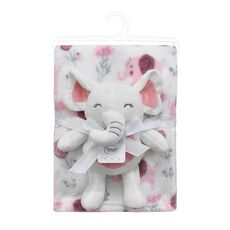 Λούτρινο Ζωάκι Σετ 2 Τεμ. bebe Elephant 20 Ύψος 25 cm & Εμπριμέ Κουβέρτα Coral Fleece 75x100