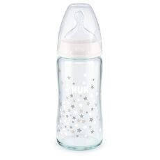 NUK First Choice Plus Μπιμπερό Γυάλινο Σιλικόνης 240ml White  Με Δείκτη Ελέγχου Θερμοκρασίας