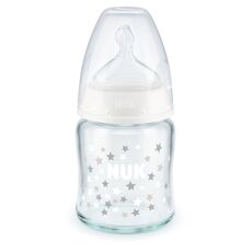 NUK First Choice Plus Μπιμπερό Γυάλινο Σιλικόνης 120ml White  Με Δείκτη Ελέγχου Θερμοκρασίας