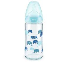 NUK First Choice Plus Μπιμπερό Γυάλινο Σιλικόνης 240ml  Μπλε Με Δείκτη Ελέγχου Θερμοκρασίας