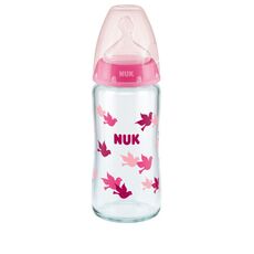 NUK First Choice Plus Μπιμπερό Γυάλινο Σιλικόνης 240ml  Ροζ Με Δείκτη Ελέγχου Θερμοκρασίας