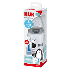 NUK Monochrome Animals First Choice Plus Σιλικονης 0-6 Μπιμπερό 300ml με Δείκτη Ελέγχου Θερμοκρασίας
