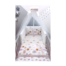 Cot Set 3 pcs. Happy Animals Pink Baby Star