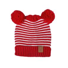 Baby cap with pom pom shape red