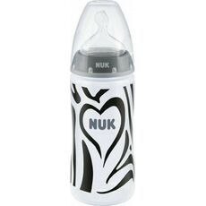 NUK Monochrome Animals First Choice Plus  Σιλικονης 0-6 Μπιμπερό 300ml με Δείκτη Ελέγχου Θερμοκρασίας