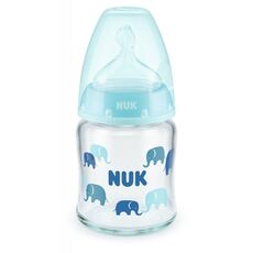 NUK First Choice Plus Μπιμπερό Γυάλινο Σιλικόνης 120ml Blue Με Δείκτη Ελέγχου Θερμοκρασίας