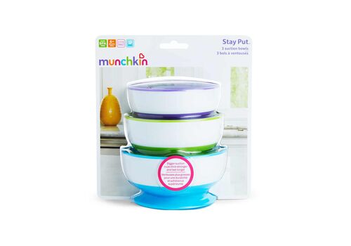 Munchkin Stay Put Bowl Πολύχρωμα Μπωλ Φαγητού Με Βεντούζα Στήριξης 6+ Μηνών 3 Τεμάχια
