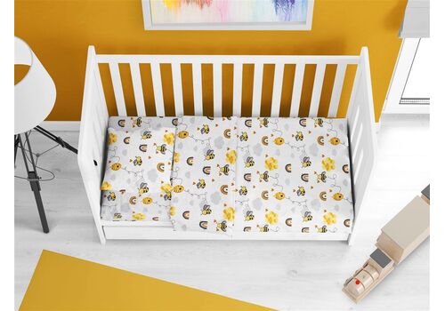 ΠΑΠΛΩΜΑ ΕΜΠΡΙΜΕ BEBE HONEY BEE 545 120X160 WHITE-YELLOW 100% COTTON