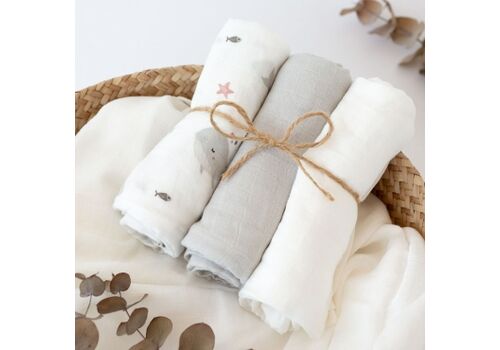 Μουσελίνα Bamboo Whales 70x70εκ. Σετ 3τμχ.