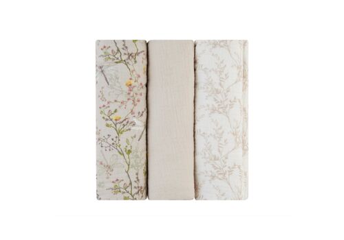 Σετ 3 μουσελίνες μεγάλες από βαμβάκι 100x100 cm Secret Garden Beige