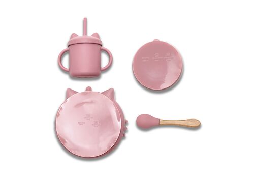 Σετ Φαγητού 4τμχ Σιλικόνης Pink  6+Μ