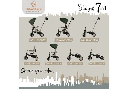 Ποδηλατάκι τρίκυκλο Bebe Stars Urban 7in1 Natural Beige 822-182