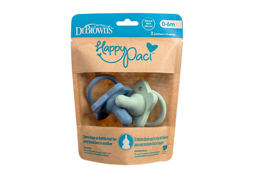 Dr. Brown’s HappyPaci Πιπίλα Σιλικόνης Μπλε-Πράσινο Διπλή Συσκευασία