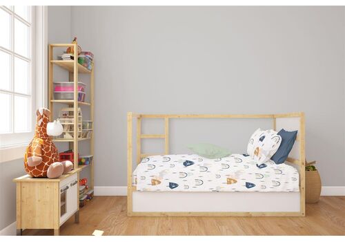 Dimcol Σεντόνια Εμπριμέ Σετ 3 τεμ bebe Rainbow 574 120X160 White-Blue 100% Cotton