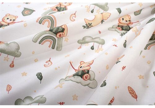 Σεντονάκι Λίκνου bebe Cloudy Bear 581 80X110 White-Olive 100% Cotton