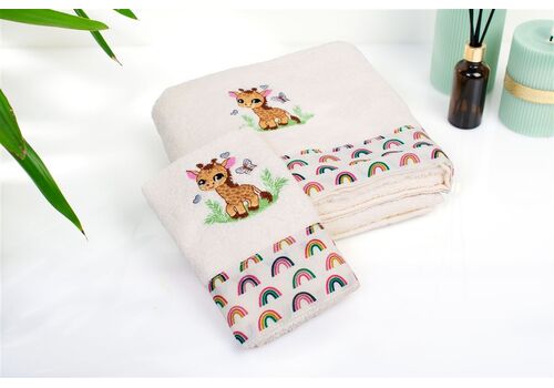 Πετσέτα Με Κέντημα Σετ 2 τεμ bebe Giraffe 173 30X50,70X140 Ecru-Multi 100% Cotton