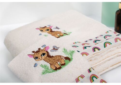 Πετσέτα Με Κέντημα Σετ 2 τεμ bebe Giraffe 173 30X50,70X140 Ecru-Multi 100% Cotton