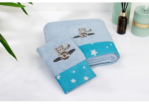 Σετ βρεφικές πετσέτες 2τμχ  bebe Aviator 183 30X50,70X140 Sky Blue 100% Cotton