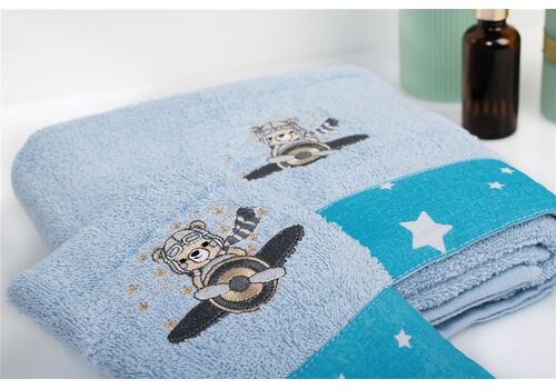 Σετ βρεφικές πετσέτες 2τμχ  bebe Aviator 183 30X50,70X140 Sky Blue 100% Cotton