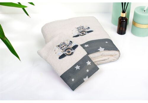 Σετ βρεφικές πετσέτες 2τμχ Aviator 185 30X50,70X140 Ecru-Grey 100% Cotton