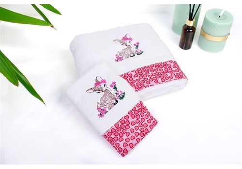 Σετ βρεφικές πετσέτες 2τμχ bebe Deer 197 30X50,70X140 White-Pink 100% Cotton