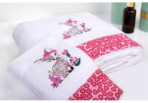 Σετ βρεφικές πετσέτες 2τμχ bebe Deer 197 30X50,70X140 White-Pink 100% Cotton