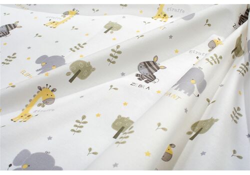 Dimcol Κατωσέντονο Με Λάστιχο bebe Happy Safari 713 0,70X1,40X0,15 White-Grey 100% Cotton