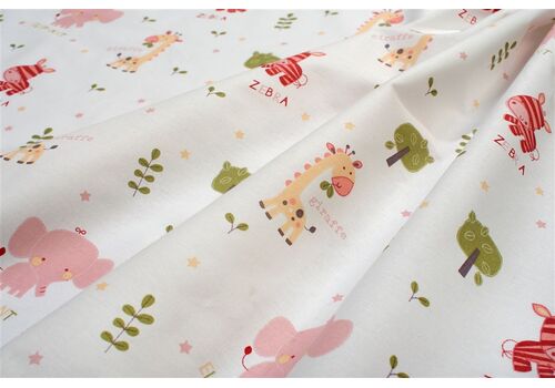 Σεντονάκι Λίκνου bebe Happy Safari 712 80X110 White-Pink 100% Cotton