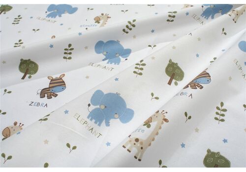 Dimcol Σεντόνια Εμπριμέ Σετ 3 τεμ bebe Happy Safari 711 120X160 White-Sky Blue 100% Cotton