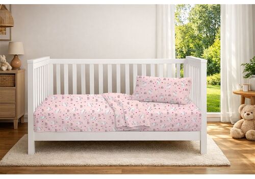 Dimcol Σεντόνια Εμπριμέ Σετ 3 τεμ bebe Rabbit Garden 585 120X160 Pink 100% Cotton