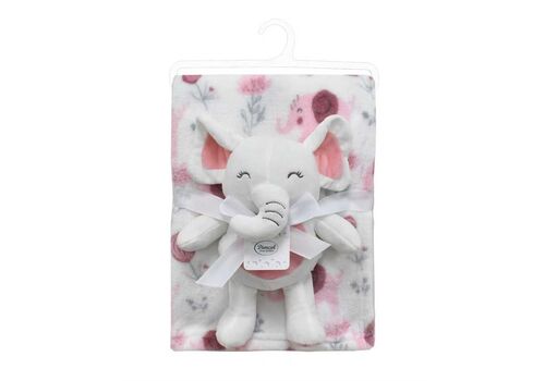 Λούτρινο Ζωάκι Σετ 2 Τεμ. bebe Elephant 20 Ύψος 25 cm & Εμπριμέ Κουβέρτα Coral Fleece 75x100