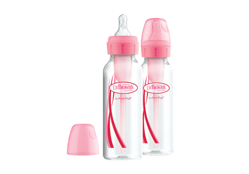 Μπιμπερό Πλαστικό Options+ Με Στενό Λαιμό Ροζ 250ml (2 τεμ) DrBrowns