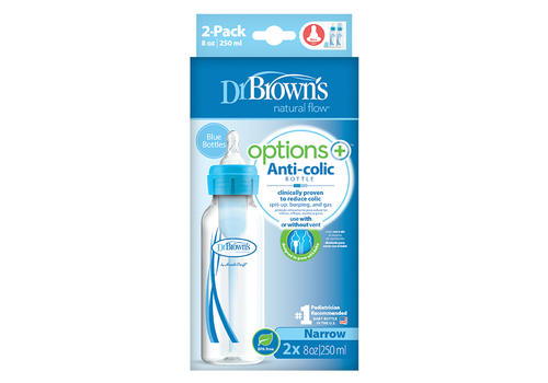 Μπιμπερό Πλαστικό Options+ Με Στενό Λαιμό Μπλε 250ml (2 τεμ) DrBrowns