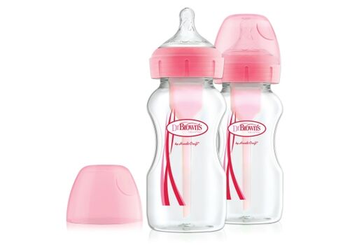 Μπιμπερό Πλαστικό Options+ Με Φαρδύ Λαιμό 270ml Pink (2 τεμ) DrBrowns