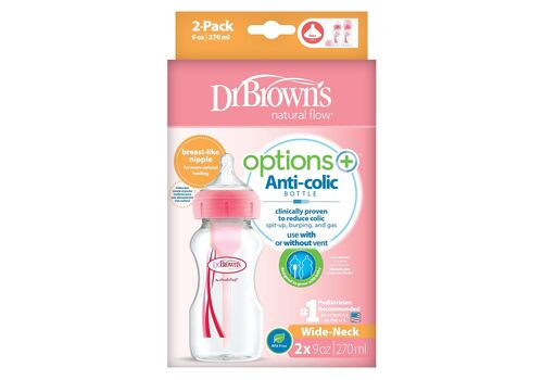 Μπιμπερό Πλαστικό Options+ Με Φαρδύ Λαιμό 270ml Pink (2 τεμ) DrBrowns