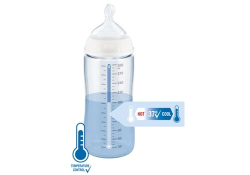NUK First Choice Plus Μπιμπερό Γυάλινο Σιλικόνης 240ml  Μπλε Με Δείκτη Ελέγχου Θερμοκρασίας