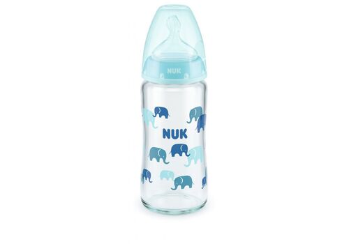 NUK First Choice Plus Μπιμπερό Γυάλινο Σιλικόνης 240ml  Μπλε Με Δείκτη Ελέγχου Θερμοκρασίας