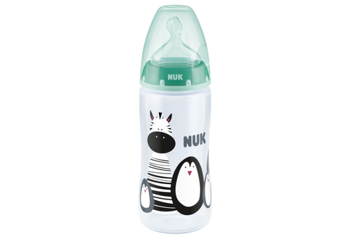 NUK Monochrome Animals First Choice Plus Σιλικονης 0-6 Μπιμπερό 300ml με Δείκτη Ελέγχου Θερμοκρασίας