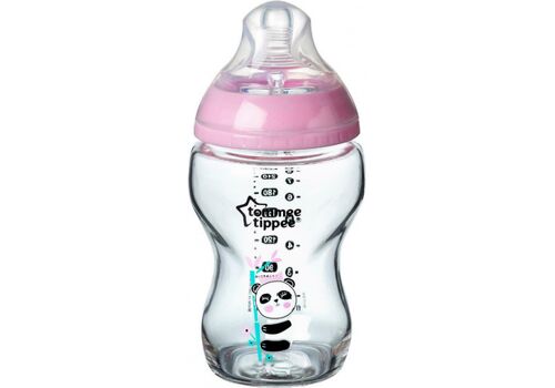 Tommee Tippee Γυάλινο μπιμπερό 250ml ροζ 1+1 ΔΩΡΟ!