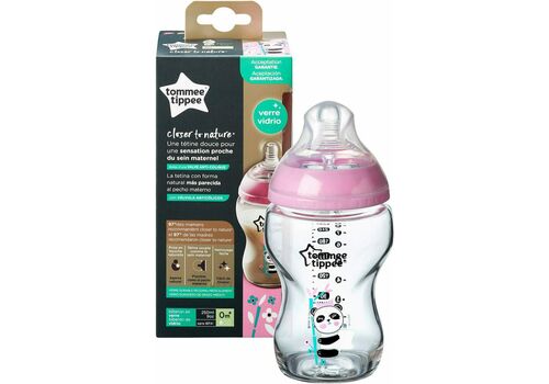 Tommee Tippee Γυάλινο μπιμπερό 250ml ροζ 1+1 ΔΩΡΟ!