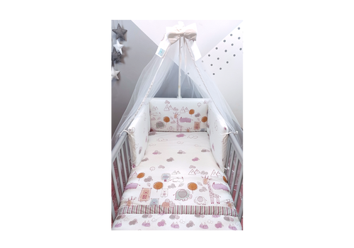 Σετ Κούνιας 3τμχ. Χαρούμενα Ζωάκια Ροζ Baby Star